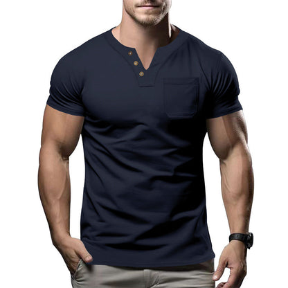 Herren Kurzarmshirt Modern mit Knopfleiste und Brusttasche