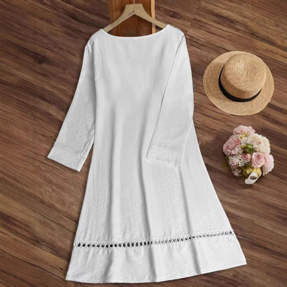 Sommerkleid Damen Elegant Häkelkragen Durchgehender Schnitt