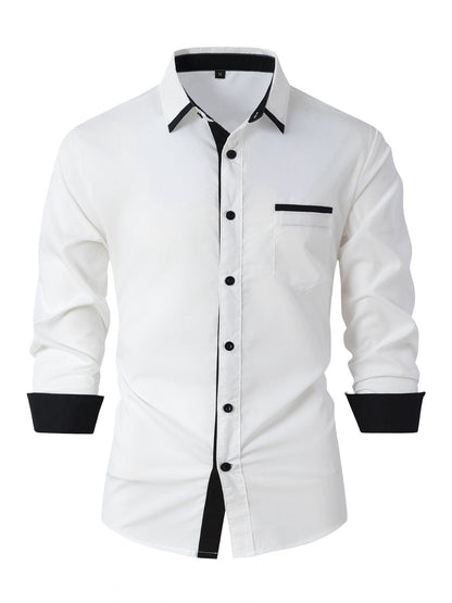 Herren Langarmhemd Modern Kontrastkragen Elegantes Design