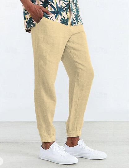 Herren Leicht Leinenhose Sommer Bequem Elastisch