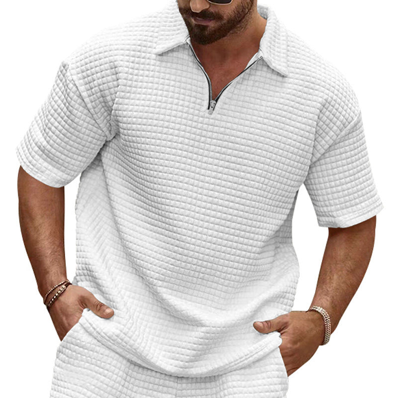 Herren T-Shirt Kurzarm Strukturiert Moderner Kragen