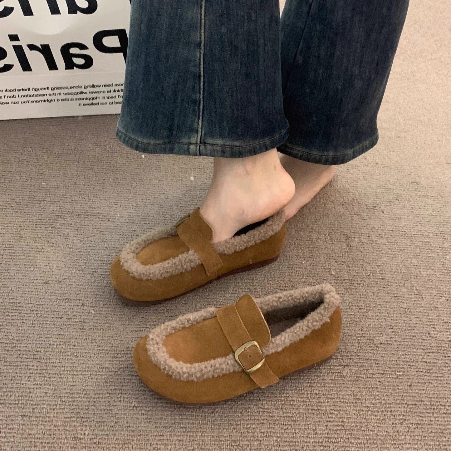 Damen Hausschuhe Warm mit Schnallenverschluss Elegante Wintermode