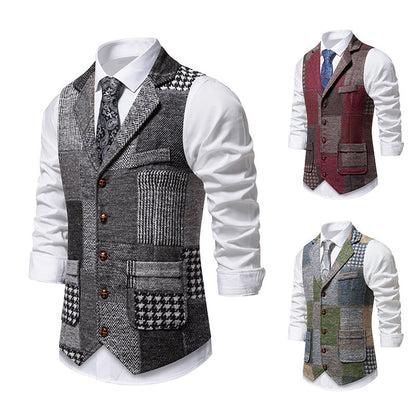Herren Weste Elegante Patchwork Mit Taschen Modern