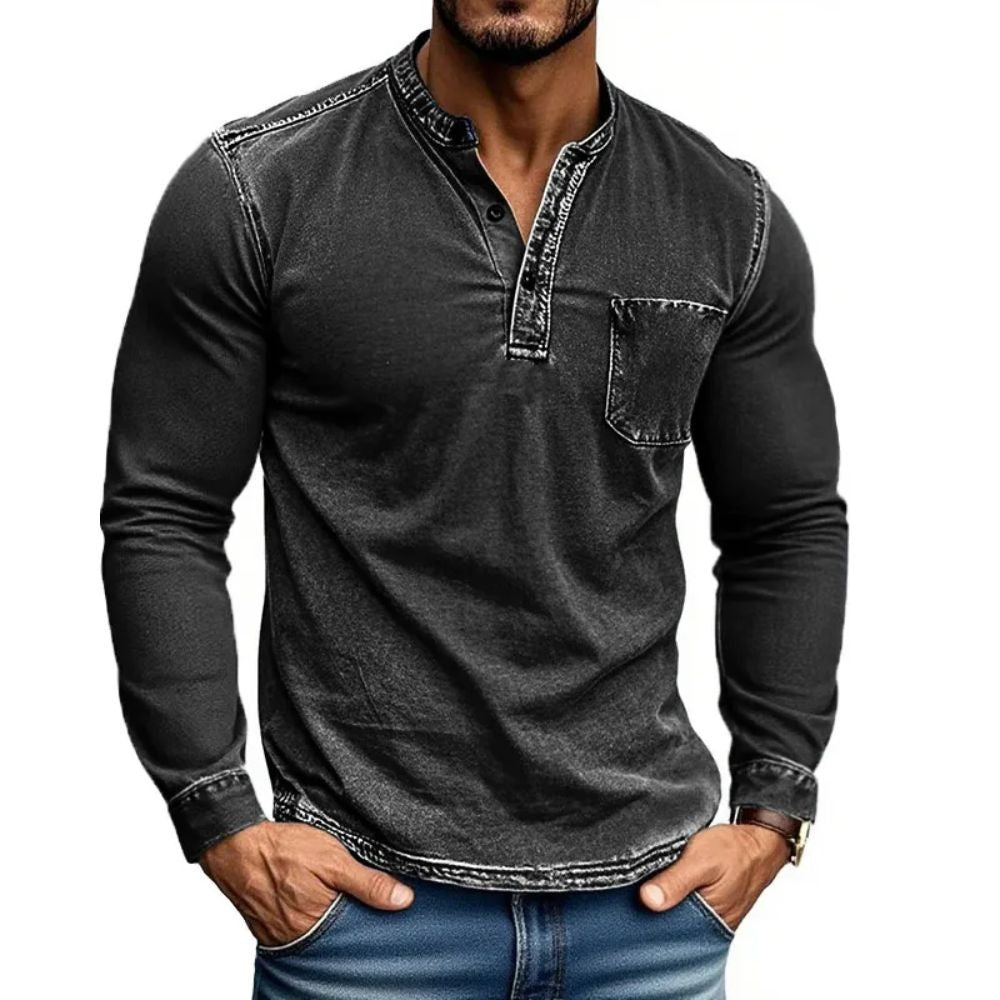 Herren Hemd Langarm Moderner Henley Kragen Slim Fit