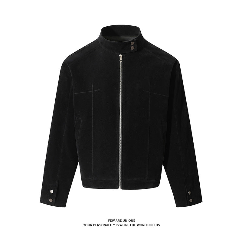 Herren Lederjacke Weich Kunstleder Reißverschluss Modern