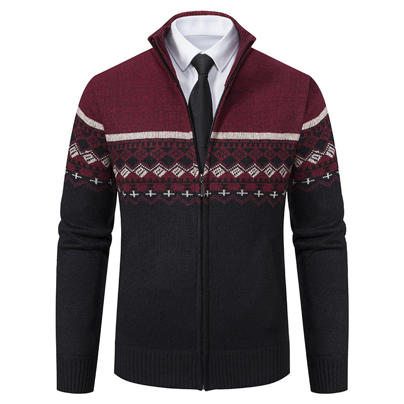 Herren Strickjacke Stehkragen Norweger Muster Warm - BerlinGlamour
