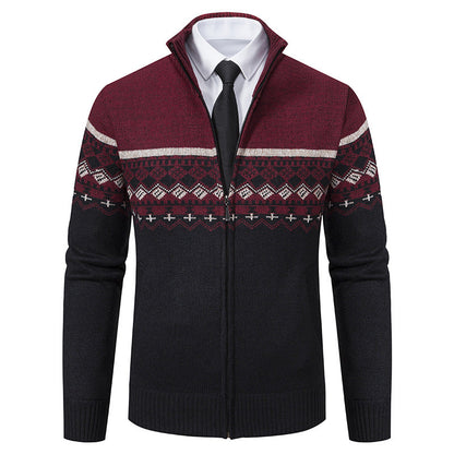 Herren Strickjacke Stehkragen Norweger Muster Warm - BerlinGlamour
