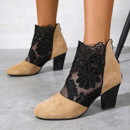 Damen Stiefeletten Spitze Schuhe Komfortabsatz Blockheel - BerlinGlamour
