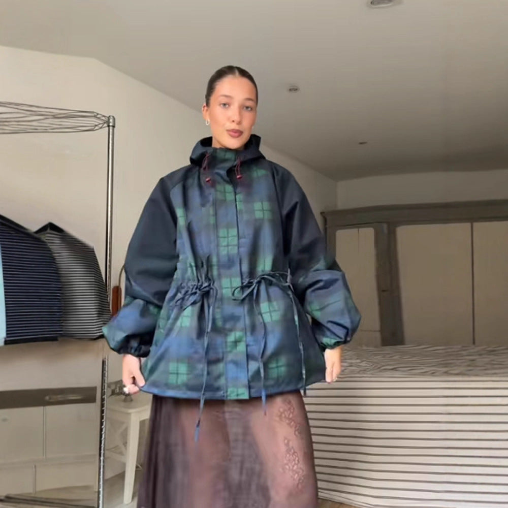 Damen Oversized Jacke Karo Lässig Mit Taschen