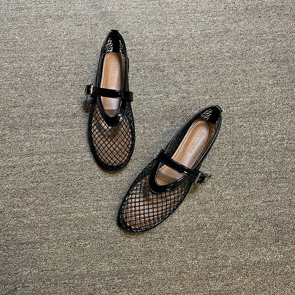 Damen Ballerinas Netzdesign Komfort Riemen Modisch - BerlinGlamour