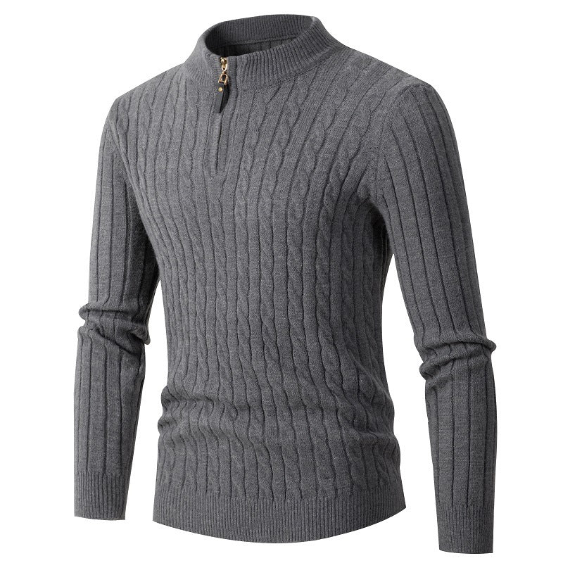 Herren Pullover Strick Modern Zopfmuster Reißverschluss