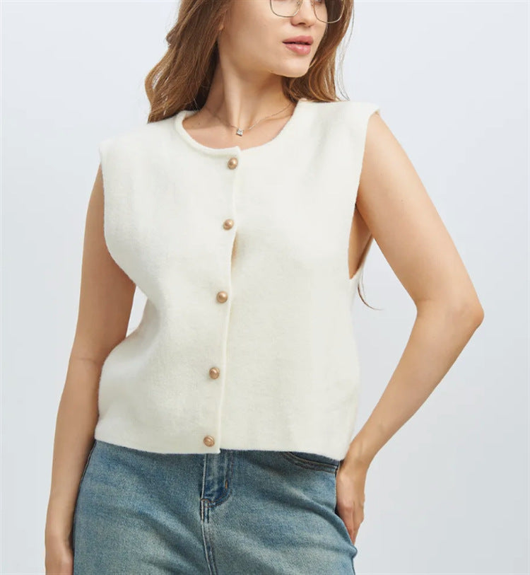 Damen Strickweste Elegante Knopfverschluss Modern