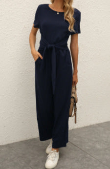 Damen Jumpsuit Weites Bein Mit Gürtel Elegant