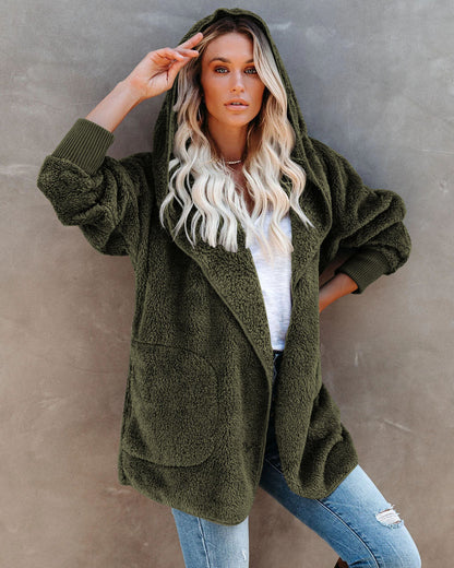 Damen Kapuzenjacke Warm Flauschig mit Taschen