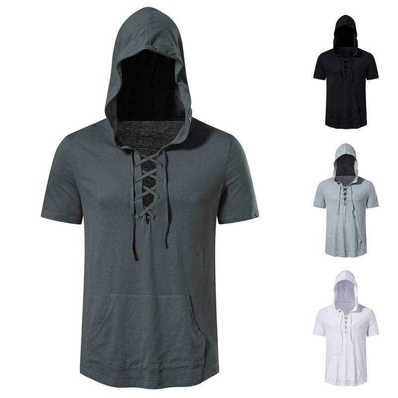 Herren Kapuzen-T-Shirt Schnürdesign Modern Streetwear - BerlinGlamour