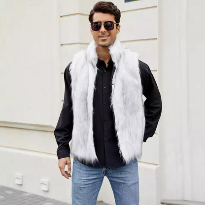 Herren Kunstpelzweste Elegant Offen mit Seiten