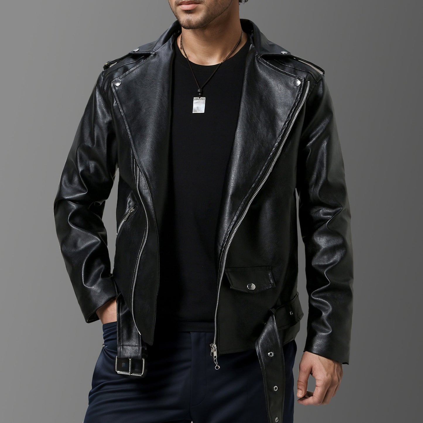 Echtleder Bikerjacke Herren Lederjacke Schwarz Stilvoll