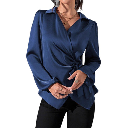 Damen Wickelbluse Elegante Puffärmel Taillengürtel