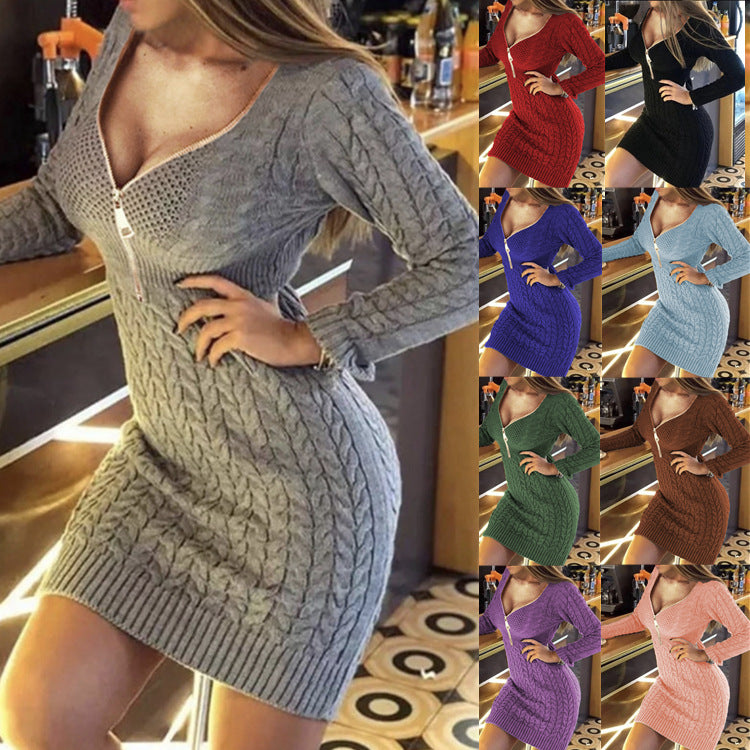 Damen Strickkleid Elegantes Hochkragen Kleid Modern - BerlinGlamour