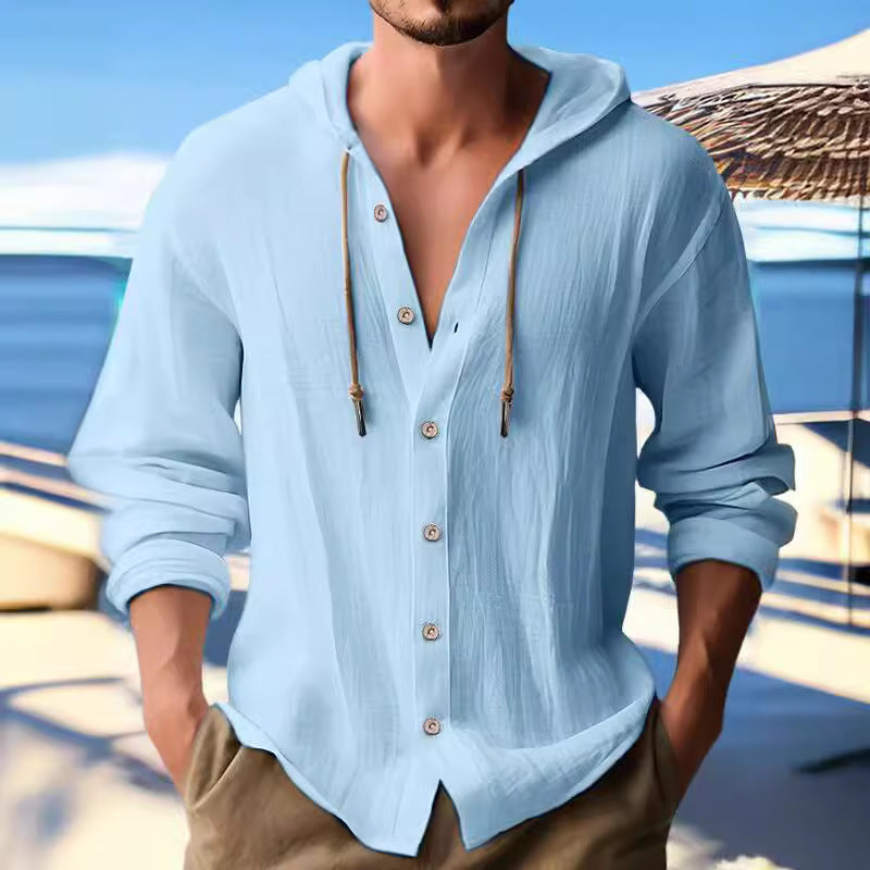 Herren Hoodie Hemd Kapuze Knopfleiste Casual - BerlinGlamour
