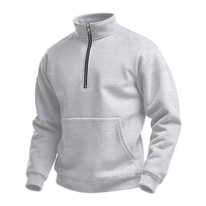 Herren Fleece Pullover Kurz Reißverschluss Bauchtasche Sportlich