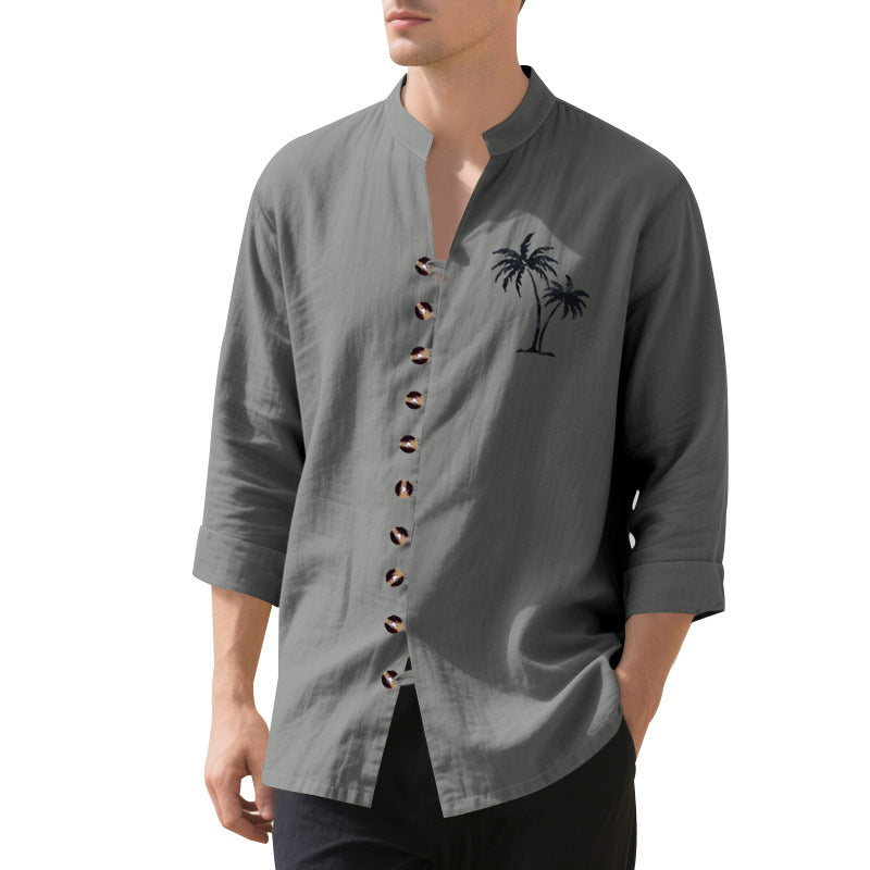 Herren Hemd Langarm Stehkragen Tropical Modern