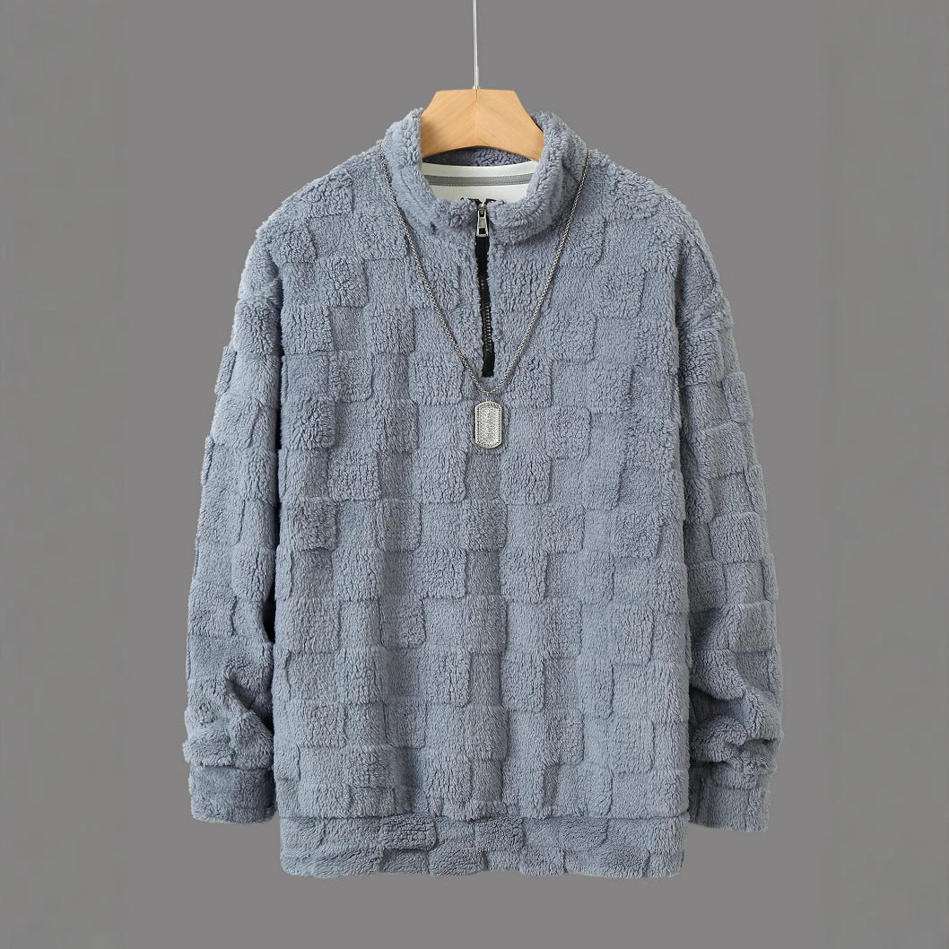 Herren Fleece-Pullover Reißverschluss Strukturiert Warm
