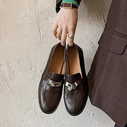 Damen Mokassins Elegante Schnalle Luxus Design