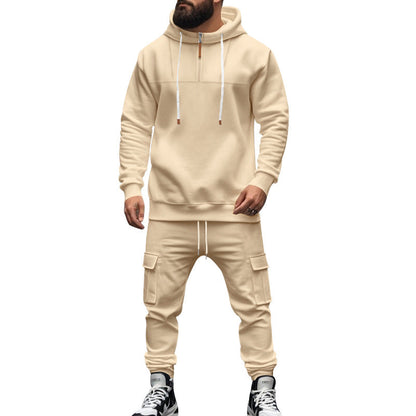 Herren Hoodie Jogginganzug mit Cargo-Taschen Komfort Hochkragen