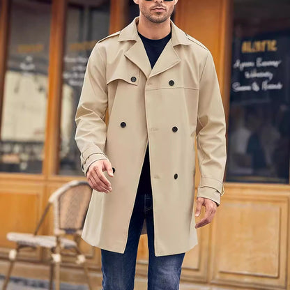 Herren Trenchcoat Klassisch Doppelreißverschluss Große Taschen