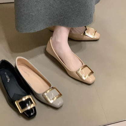 Damen Ballerinas Elegante Lack Schnalle Schuhe