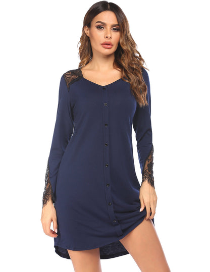 Damen Langarm Spitzen-Nachthemdkleid von BerlinGlamour