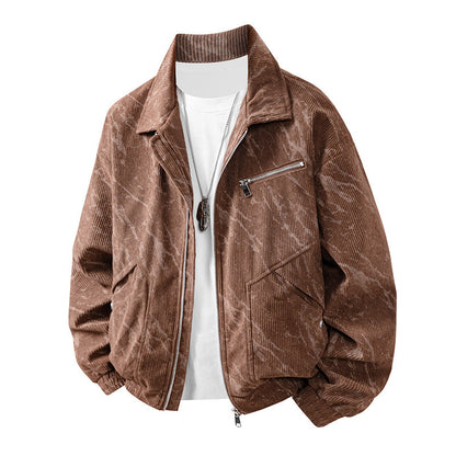 Herren Cordjacke Modern mit Reißverschluss Grün Braun