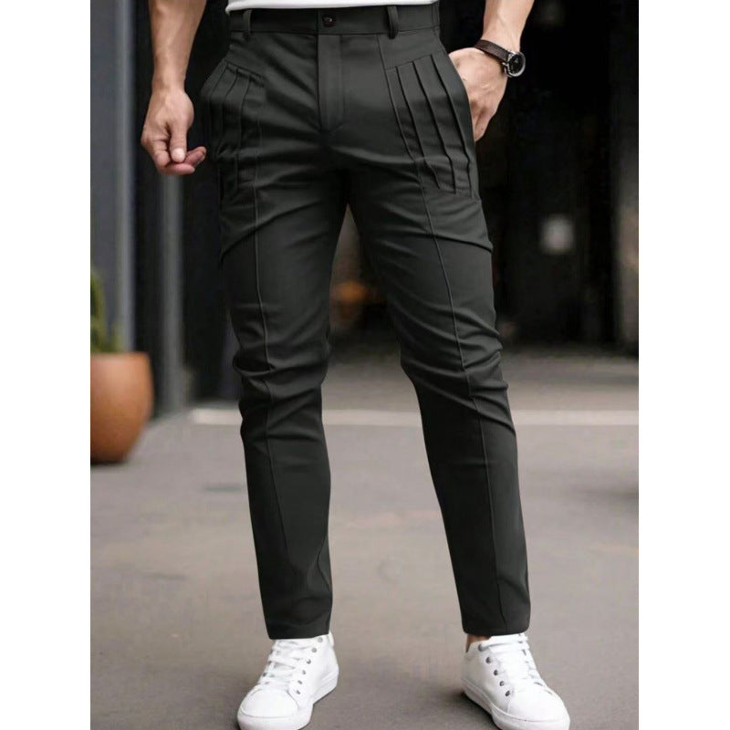Herren Slim Fit Hose mit Bundfalten und Stretch