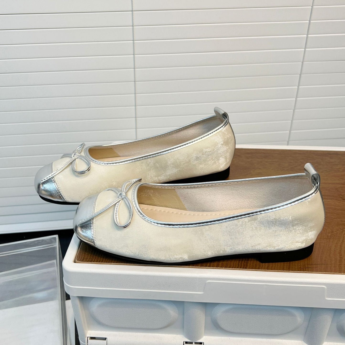 Damen Ballerinas Metallic Glanz Schleife Elegant