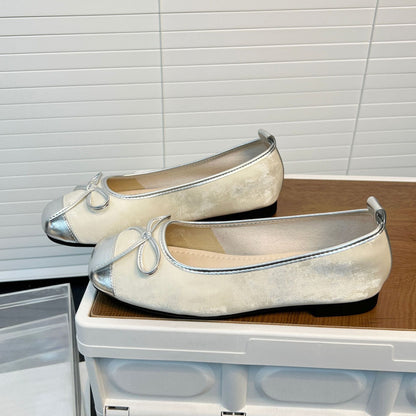 Damen Ballerinas Metallic Glanz Schleife Elegant