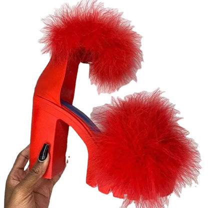 Damen Hochhackige Sandalen Flauschig Sommer Mode