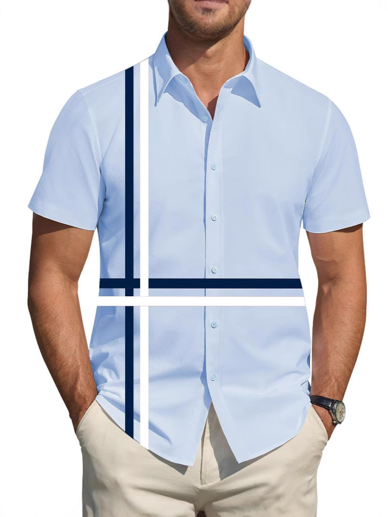 Herren Kurzarmhemd Elegantes Linienmuster Modern Slim Fit