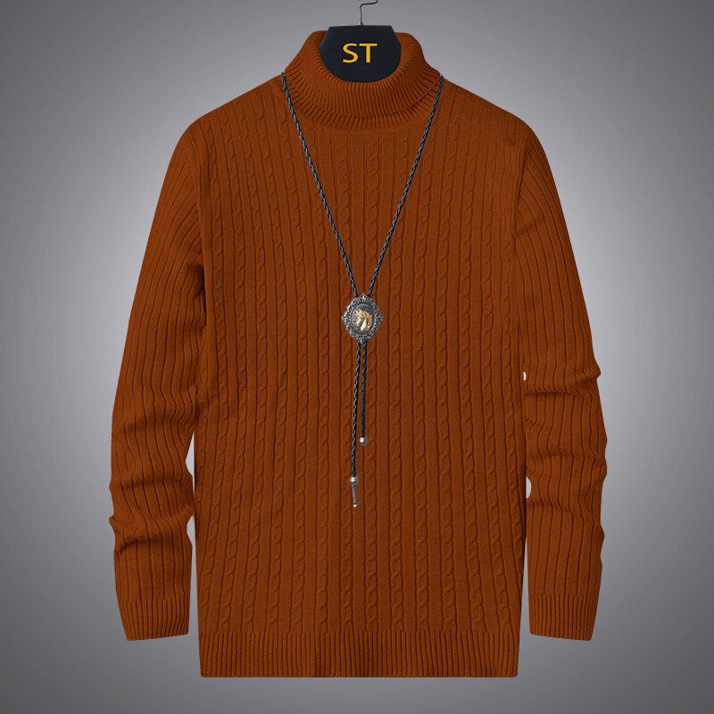 Herren Pullover Rollkragen Strick Zopfmuster Modern