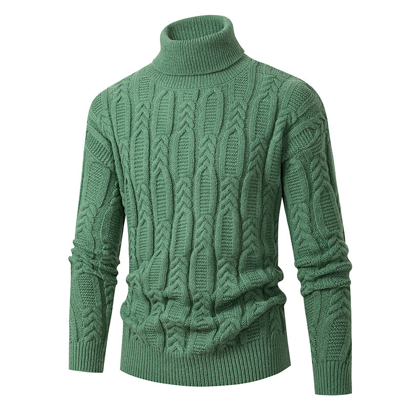 Herren Rollkragenpullover Strukturmuster Hochwertig Schwarz