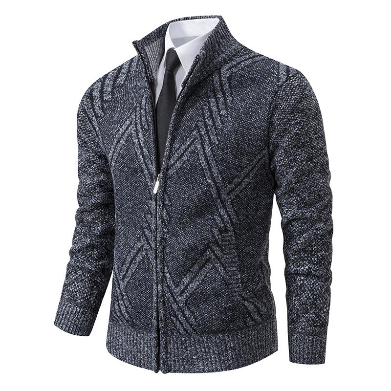 Herren Strickjacke Elegante Zopfmuster Kragen Modern