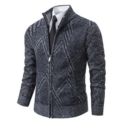 Herren Strickjacke Elegante Zopfmuster Kragen Modern