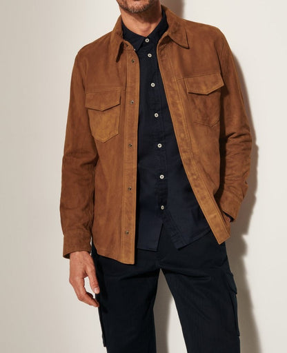 Herren Lederjacke Suede Modern Schwarze Taschenjacke