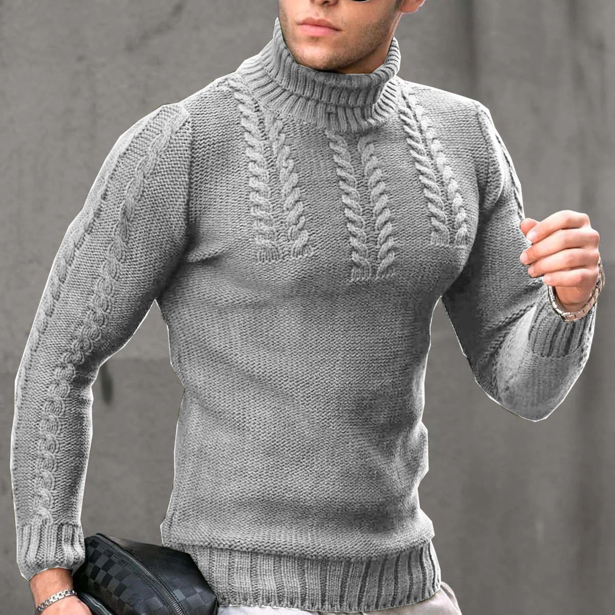 Herren Strickpullover Hochkragen Modisch Glatt