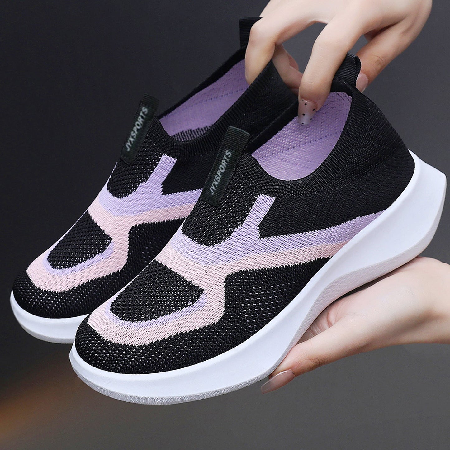 Damen Sneaker Bequem Slip-On mit Strickdesign