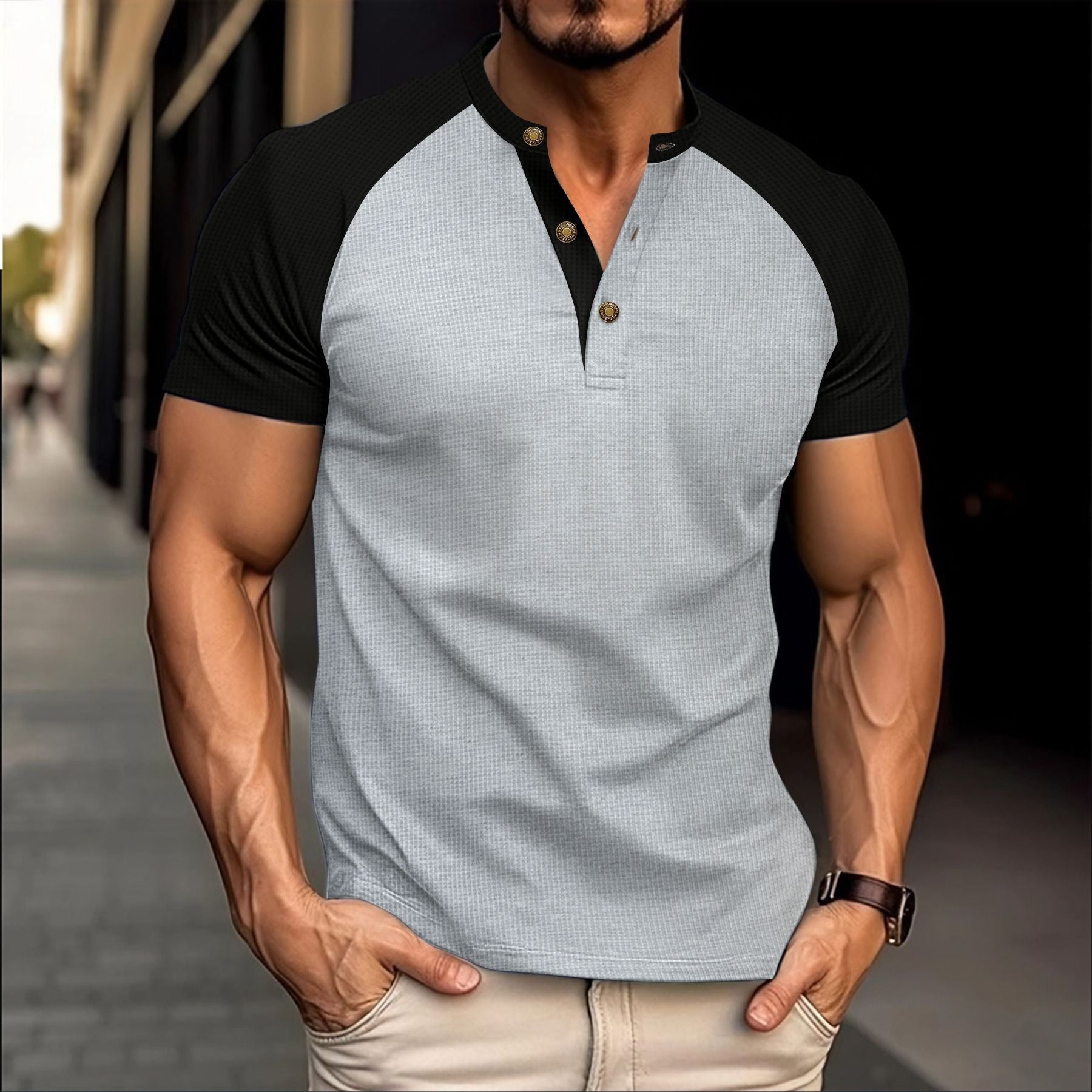 Herren Poloshirt Kurzarm Moderne Knopfleiste Kontrast Ärmel - BerlinGlamour