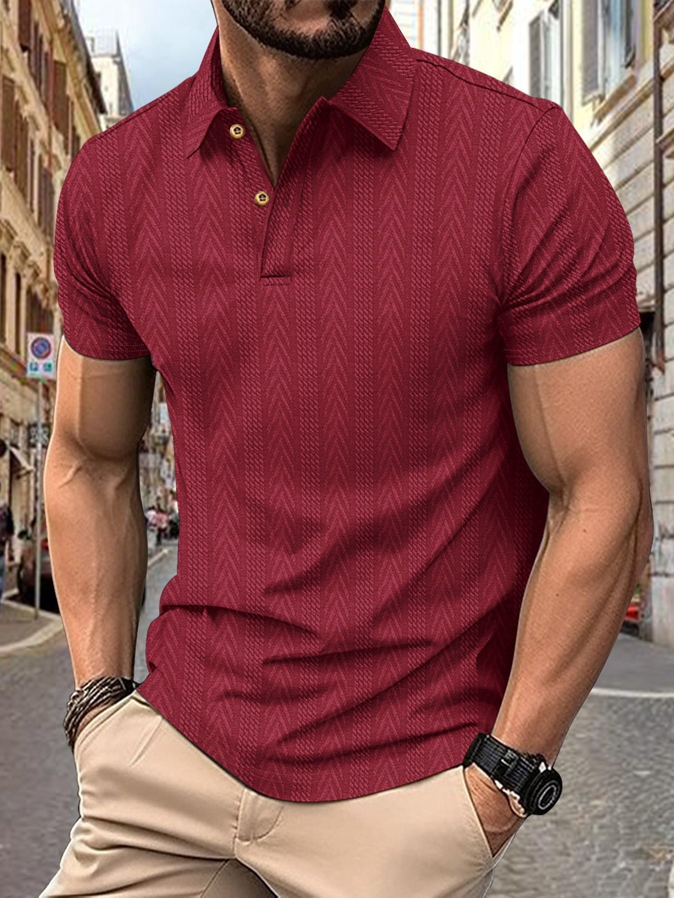 Herren Poloshirt Kurzarm Strukturiert Elegantes Design