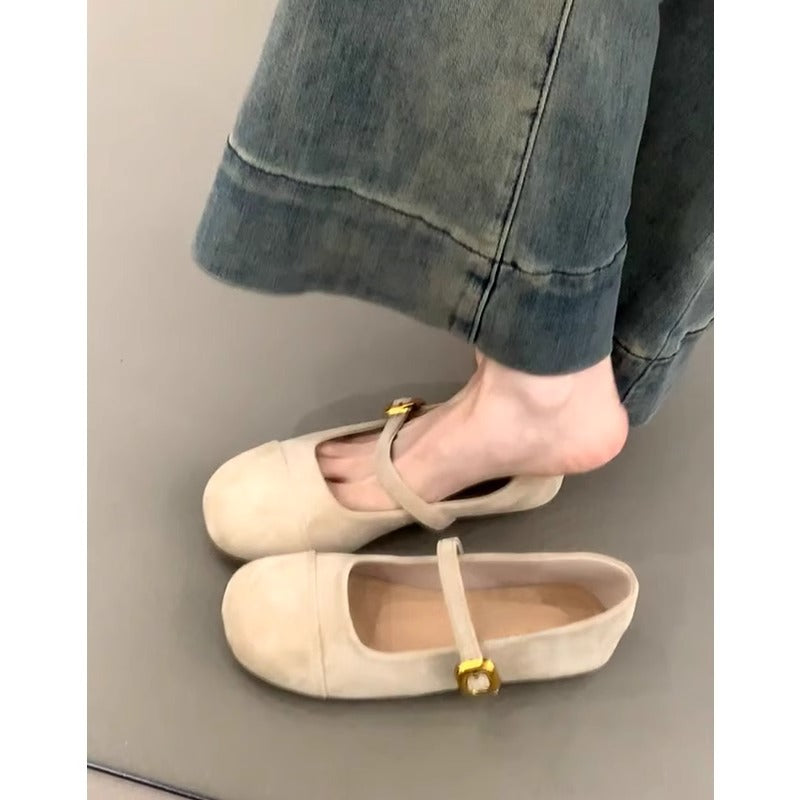 Damen Ballerinas Weich Wildleder Schnalle Modern - BerlinGlamour