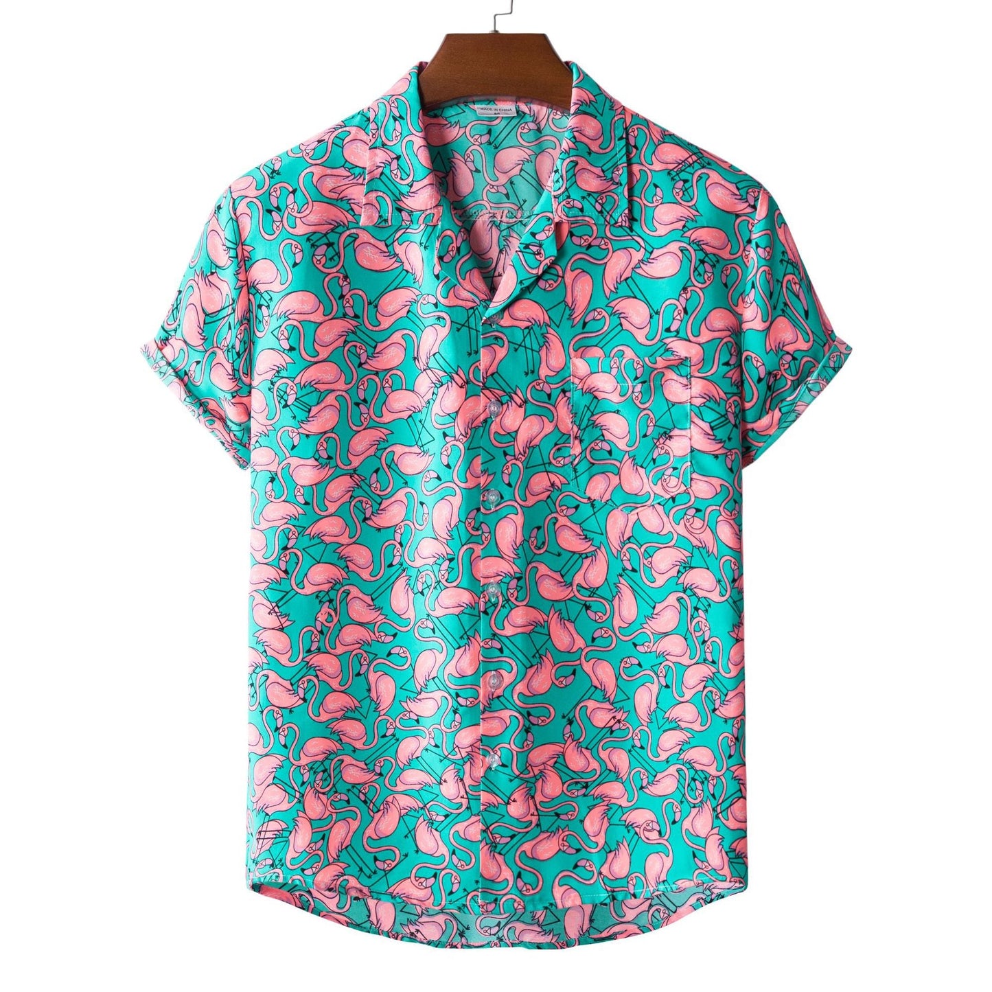 Herren Kurzarmhemd Flamingo Muster Leicht Sommer - BerlinGlamour