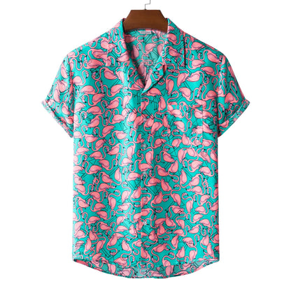 Herren Kurzarmhemd Flamingo Muster Leicht Sommer - BerlinGlamour